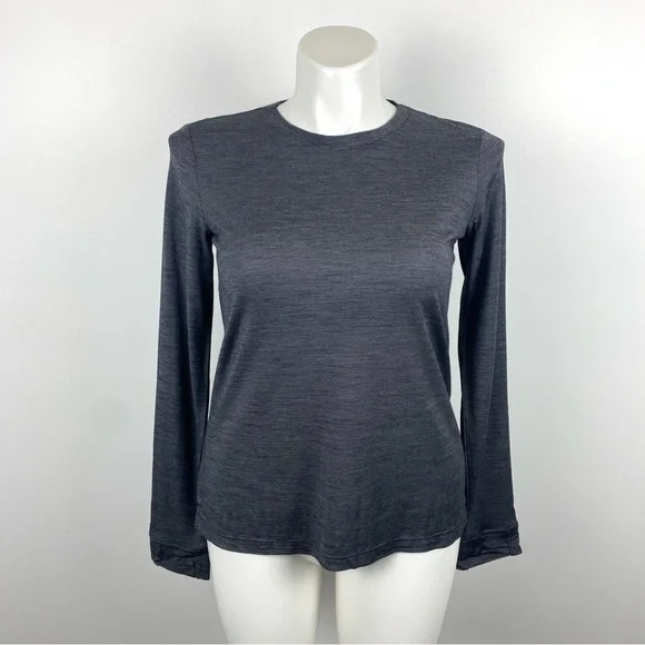 BOMBAS Dark Gray Long Sleeve Top Thumb Holes Merino Wool Blend Medium - Picture 1 of 12